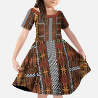 Malo e Lelei Tonga Family Matching Short Sleeve Bodycon Dress and Hawaiian Shirt Tongan Ngatu Tapa Cloth LT14 Daughter's Dress Orange - Polynesian Pride
