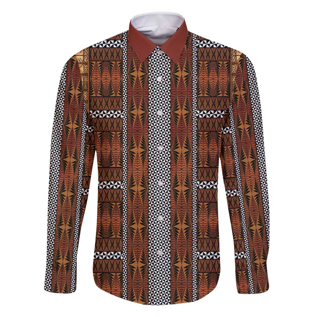 Malo e Lelei Tonga Family Matching Summer Maxi Dress and Hawaiian Shirt Tongan Ngatu Tapa Cloth LT14 Dad's Shirt - Long Sleeve Orange - Polynesian Pride