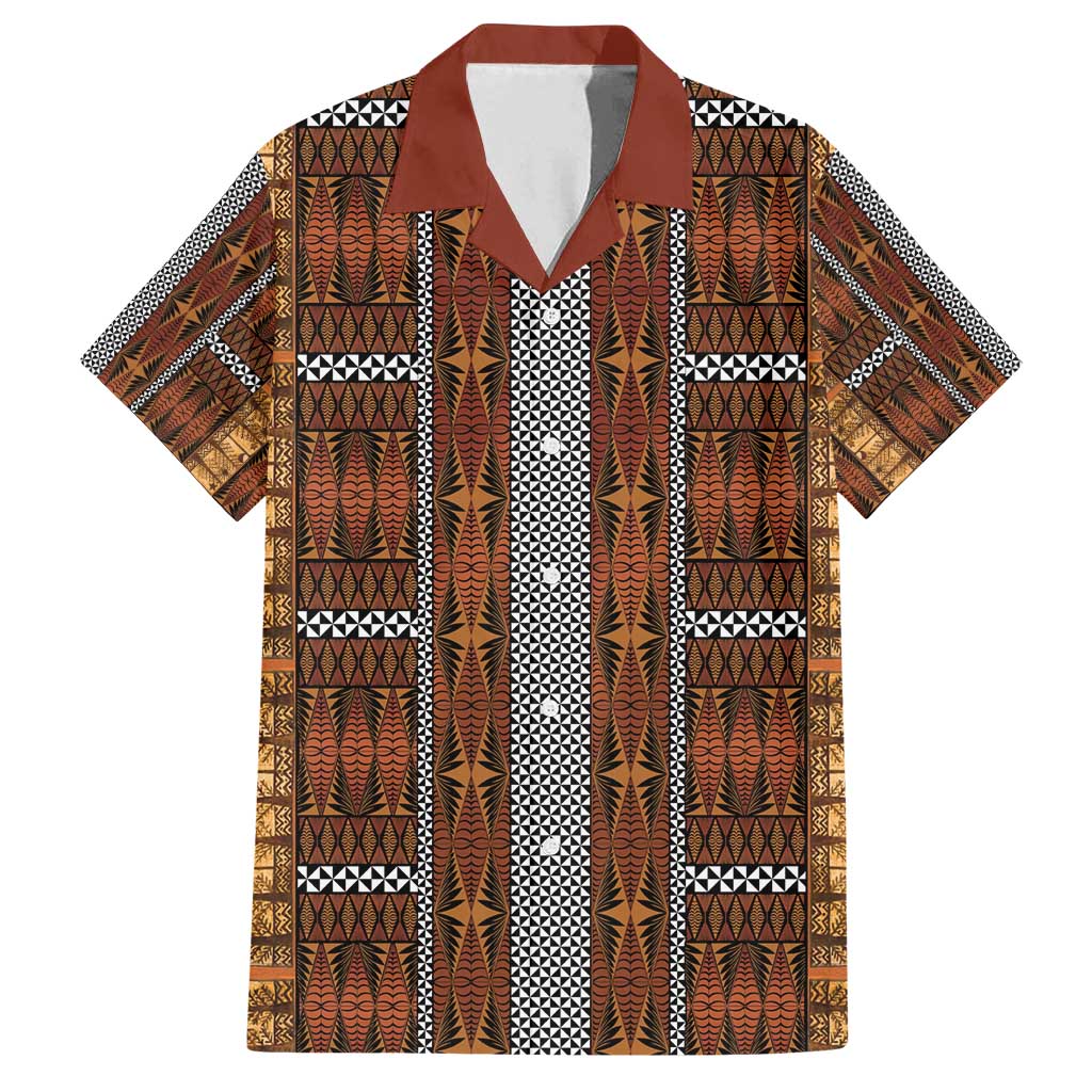 Malo e Lelei Tonga Family Matching Tank Maxi Dress and Hawaiian Shirt Tongan Ngatu Tapa Cloth LT14 Dad's Shirt - Short Sleeve Orange - Polynesian Pride