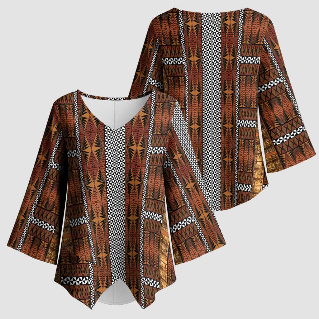 Malo e Lelei Tonga Kimono Sleeve Blouse Tongan Ngatu Tapa Cloth - Polynesian Pride