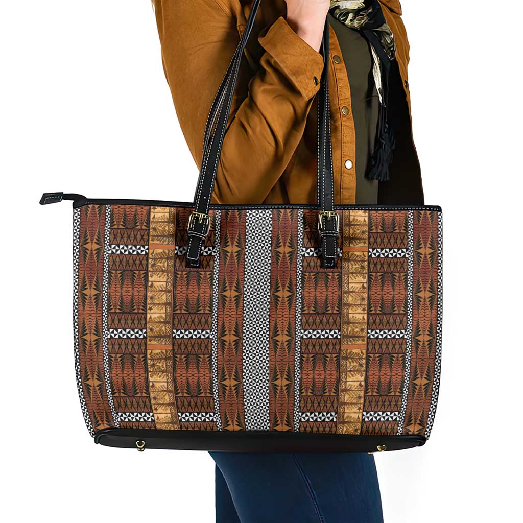 Malo e Lelei Tonga Leather Tote Bag Tongan Ngatu Tapa Cloth - Polynesian Pride