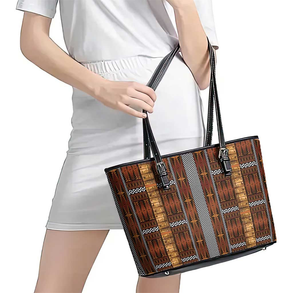 Malo e Lelei Tonga Leather Tote Bag Tongan Ngatu Tapa Cloth - Polynesian Pride