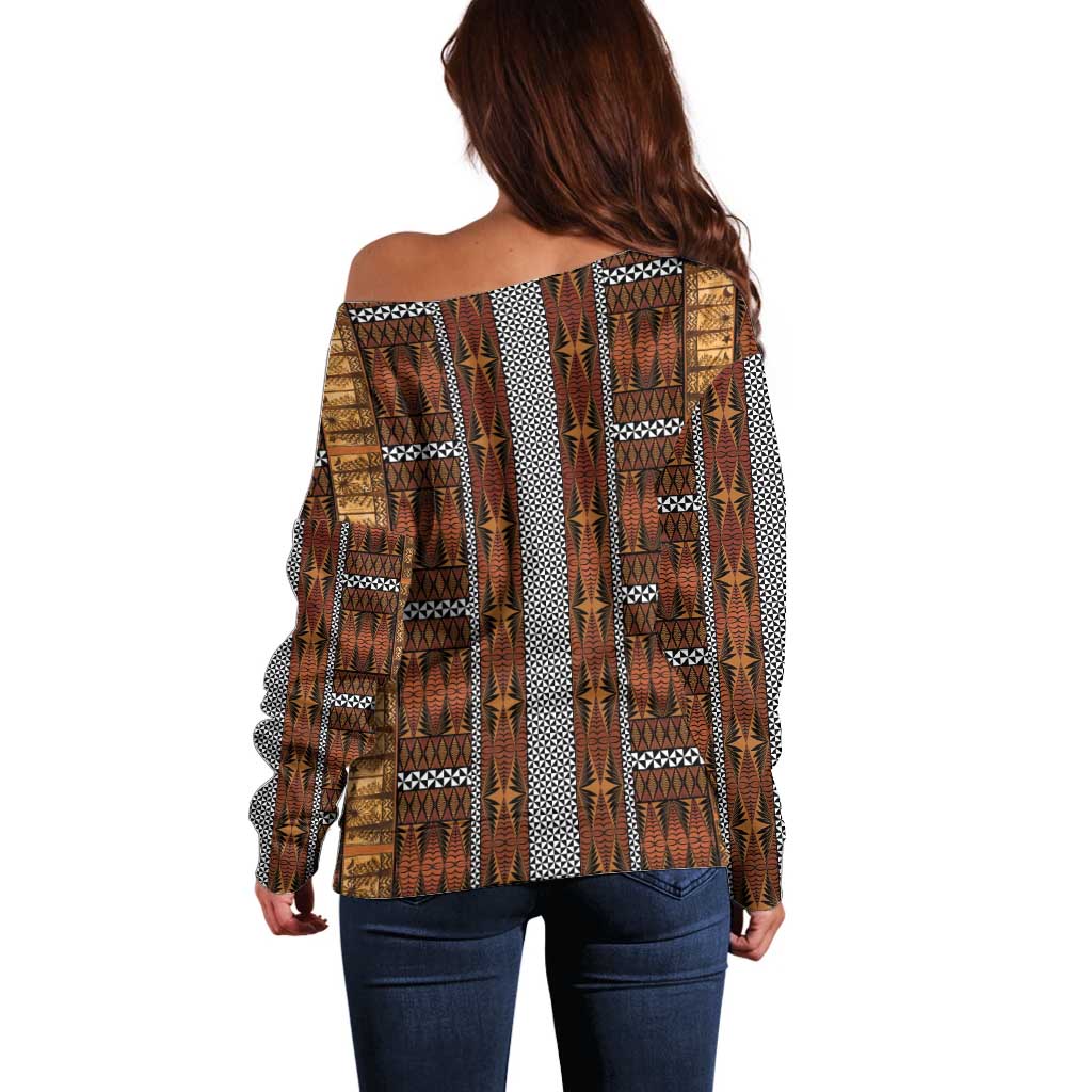Malo e Lelei Tonga Off Shoulder Sweater Tongan Ngatu Tapa Cloth - Polynesian Pride