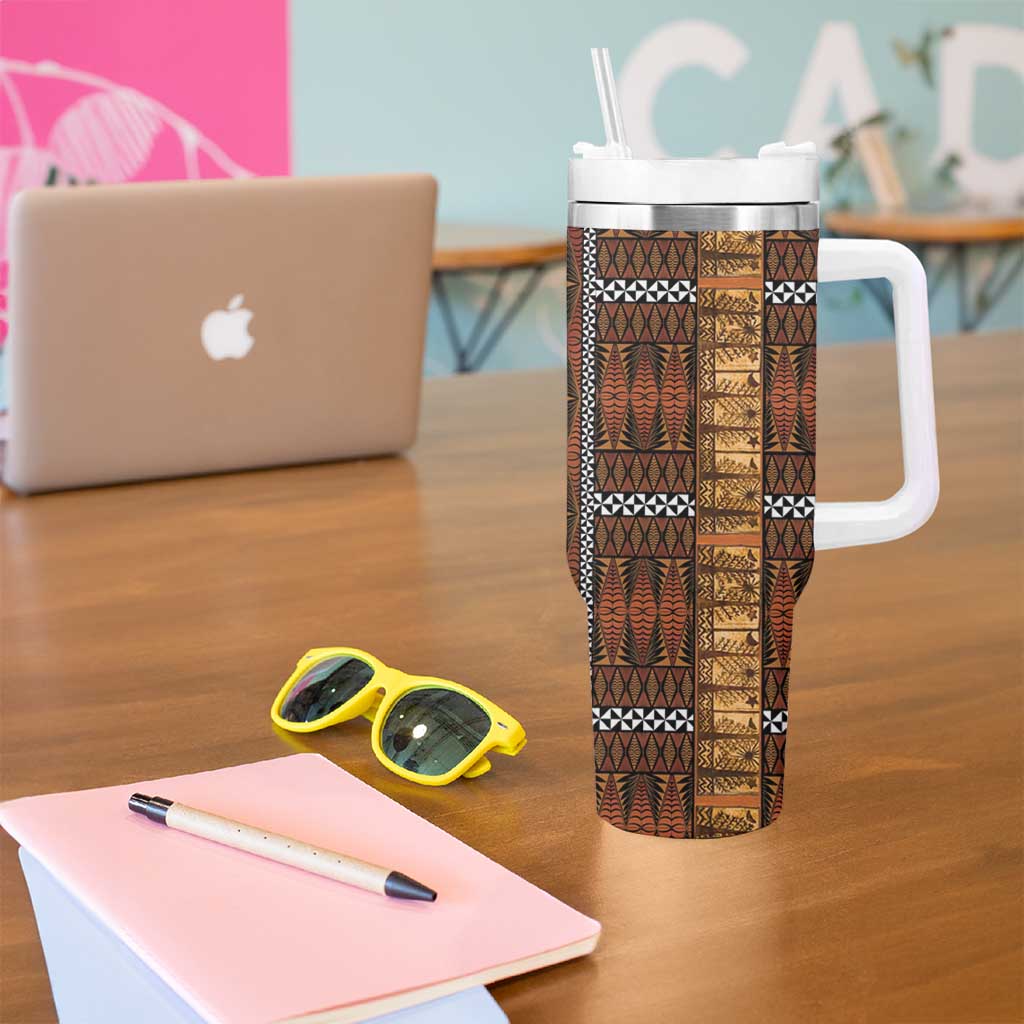 Malo e Lelei Tonga Tumbler With Handle Tongan Ngatu Tapa Cloth - Polynesian Pride