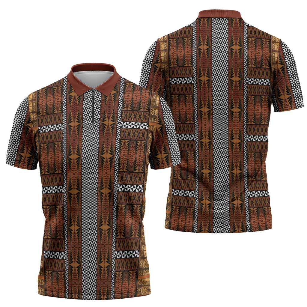Malo e Lelei Tonga Zipper Polo Shirt Tongan Ngatu Tapa Cloth - Polynesian Pride