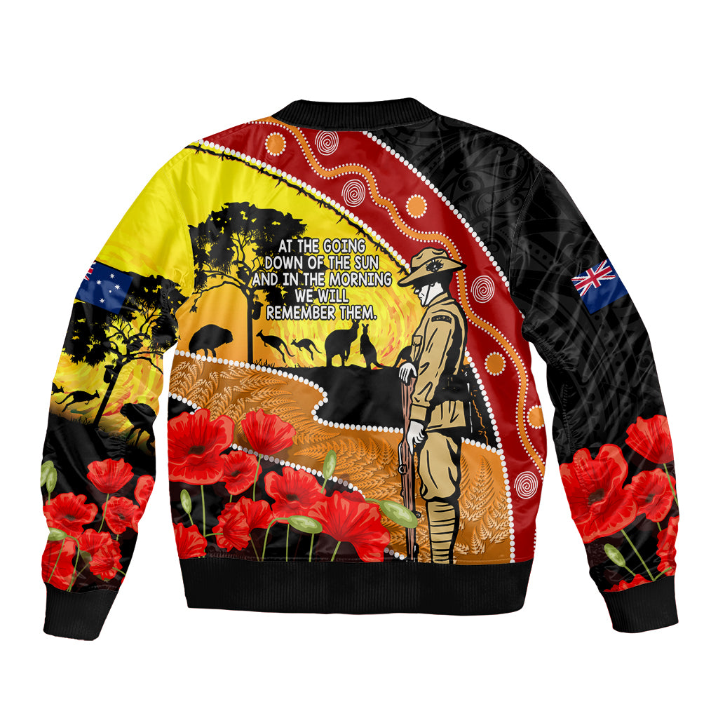 New Zealand And Australia ANZAC Day Sleeve Zip Bomber Jacket Aboriginal Maori Starring Night Style LT14 - Polynesian Pride