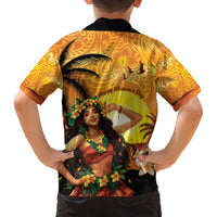 Aloha Hawaii Women's Day Family Matching Off Shoulder Long Sleeve Dress and Hawaiian Shirt Hula Girl With Sunset Vibes LT14 - Polynesian Pride