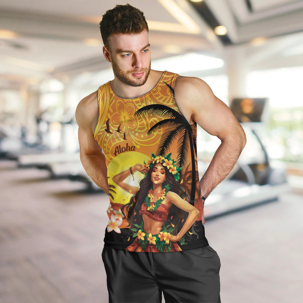 Aloha Hawaii Women's Day Men Tank Top Hula Girl With Sunset Vibes LT14 Yellow - Polynesian Pride