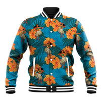 Hawaii Luau Party Baseball Jacket Dancing Girl Tropical Flowers LT14 Unisex Blue - Polynesian Pride