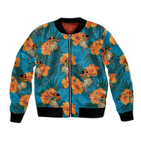 Hawaii Luau Party Bomber Jacket Dancing Girl Tropical Flowers LT14 Unisex Blue - Polynesian Pride