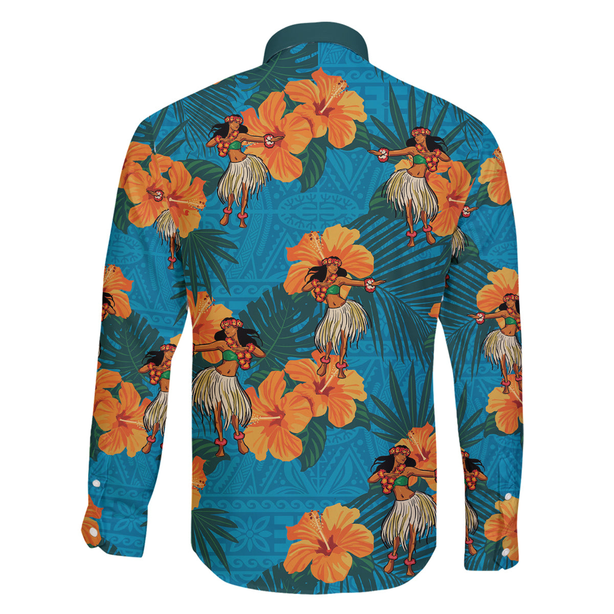 Hawaii Luau Party Family Matching Long Sleeve Bodycon Dress and Hawaiian Shirt Dancing Girl Tropical Flowers LT14 - Polynesian Pride