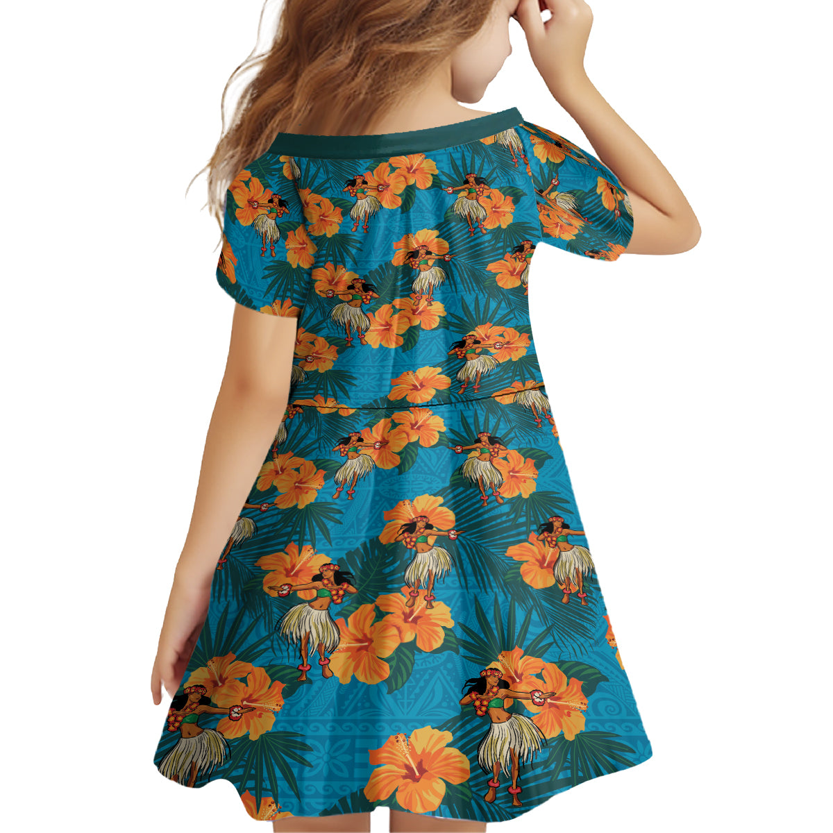 Hawaii Luau Party Family Matching Off Shoulder Long Sleeve Dress and Hawaiian Shirt Dancing Girl Tropical Flowers LT14 - Polynesian Pride