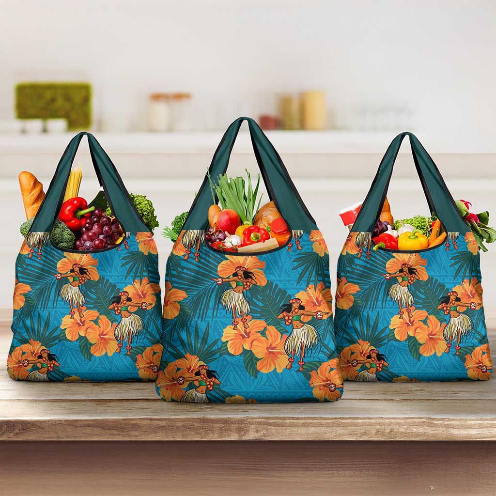 Hawaii Luau Party Grocery Bag Dancing Girl Tropical Flowers