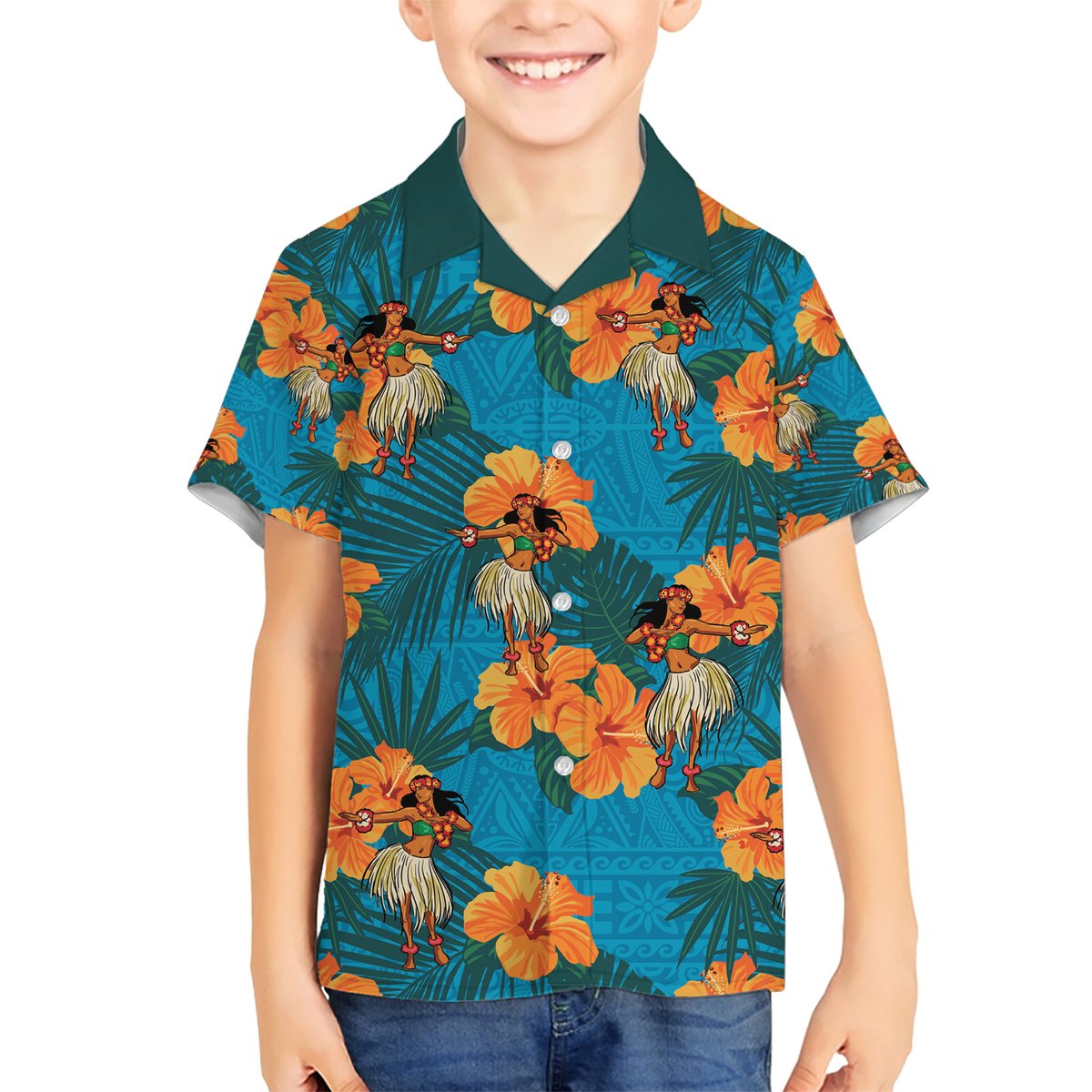Hawaii Luau Party Hawaiian Shirt Dancing Girl Tropical Flowers LT14 - Polynesian Pride