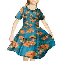 Hawaii Luau Party Kid Short Sleeve Dress Dancing Girl Tropical Flowers LT14 - Polynesian Pride