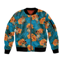 Hawaii Luau Party Sleeve Zip Bomber Jacket Dancing Girl Tropical Flowers LT14 Unisex Blue - Polynesian Pride