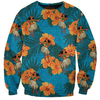 Hawaii Luau Party Sweatshirt Dancing Girl Tropical Flowers LT14 Unisex Blue - Polynesian Pride