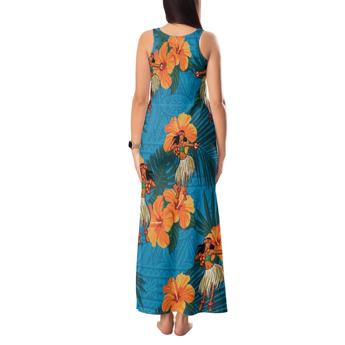 Hawaii Luau Party Tank Maxi Dress Dancing Girl Tropical Flowers LT14 - Polynesian Pride