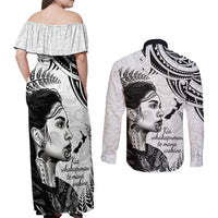 New Zealand Women's Day Couples Matching Off Shoulder Maxi Dress and Long Sleeve Button Shirt Aotearoa Kia Whakapumau Te Mana Wahine LT14 - Polynesian Pride
