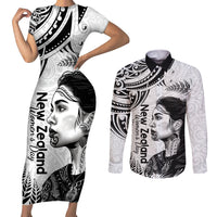 New Zealand Women's Day Couples Matching Short Sleeve Bodycon Dress and Long Sleeve Button Shirt Aotearoa Kia Whakapumau Te Mana Wahine LT14 White - Polynesian Pride