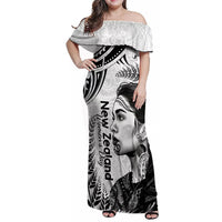 New Zealand Women's Day Family Matching Off Shoulder Maxi Dress and Hawaiian Shirt Aotearoa Kia Whakapumau Te Mana Wahine LT14 Mom's Dress White - Polynesian Pride