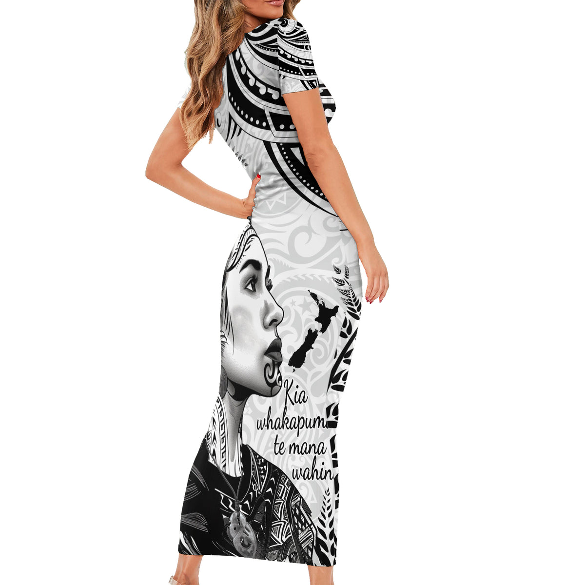 New Zealand Women's Day Family Matching Short Sleeve Bodycon Dress and Hawaiian Shirt Aotearoa Kia Whakapumau Te Mana Wahine LT14 - Polynesian Pride