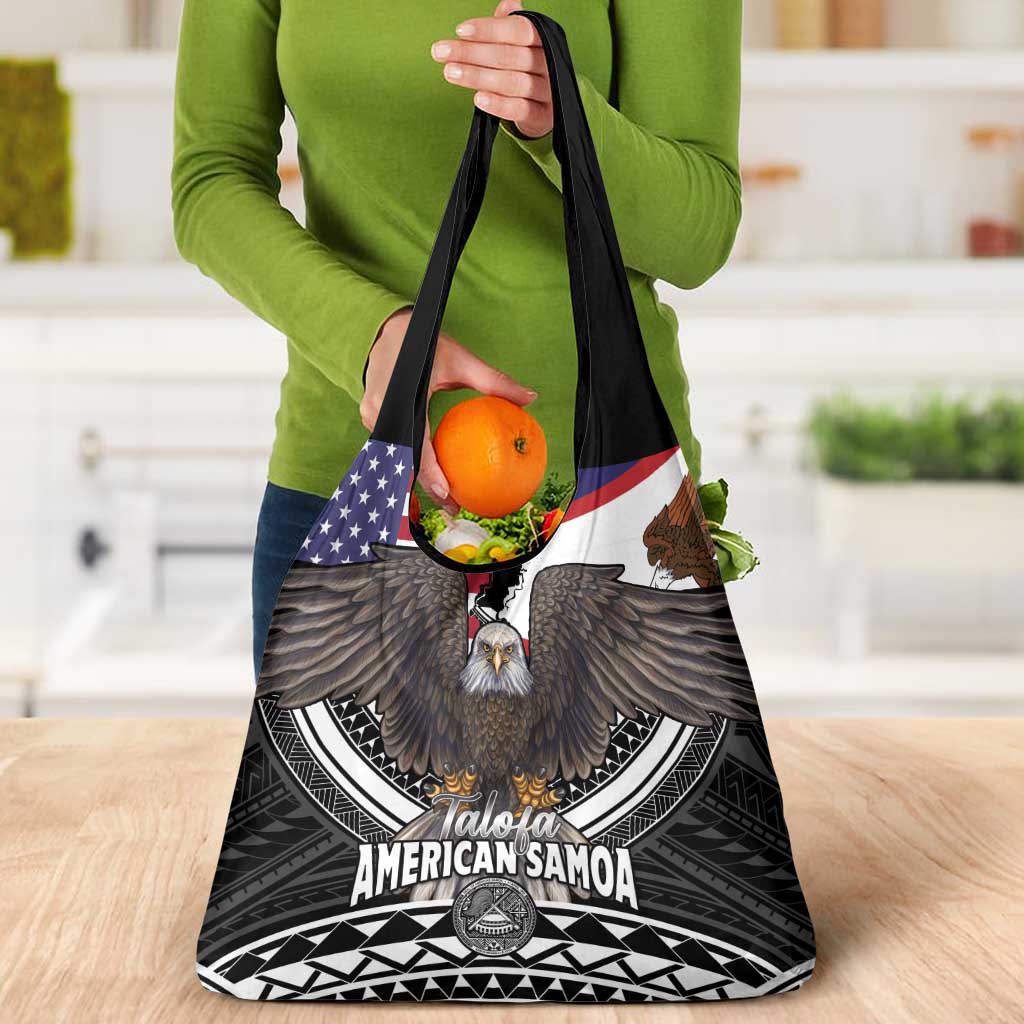Talofa American Samoa Flag Day Grocery Bag Bald Eagle Polynesian Tattoo