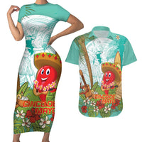 Hawaii Cinco de Mayo Couples Matching Short Sleeve Bodycon Dress and Hawaiian Shirt Chili Pepper Hula Girl Tropical Vibes LT14 Turquoise - Polynesian Pride