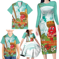 Hawaii Cinco de Mayo Family Matching Long Sleeve Bodycon Dress and Hawaiian Shirt Chili Pepper Hula Girl Tropical Vibes LT14 - Polynesian Pride