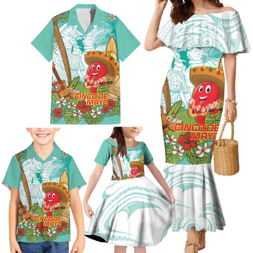 Hawaii Cinco de Mayo Family Matching Mermaid Dress and Hawaiian Shirt Chili Pepper Hula Girl Tropical Vibes LT14 - Polynesian Pride