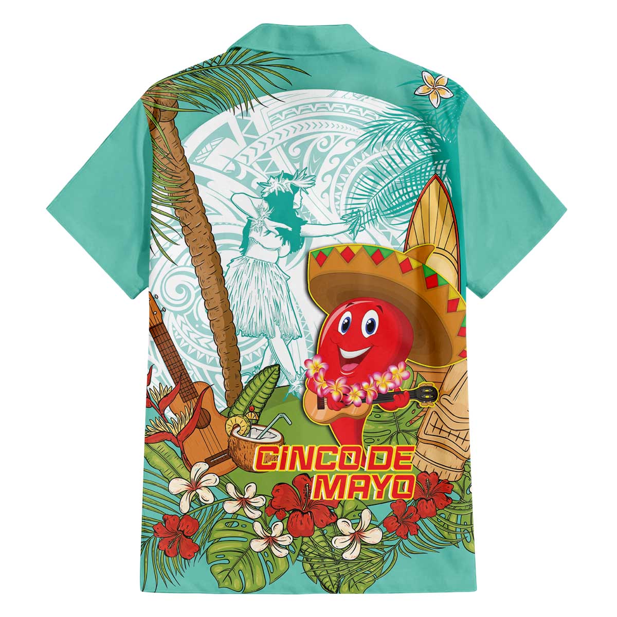 Hawaii Cinco de Mayo Family Matching Off The Shoulder Long Sleeve Dress and Hawaiian Shirt Chili Pepper Hula Girl Tropical Vibes LT14 - Polynesian Pride