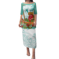 Hawaii Cinco de Mayo Family Matching Puletasi and Hawaiian Shirt Chili Pepper Hula Girl Tropical Vibes LT14 Mom's Dress Turquoise - Polynesian Pride