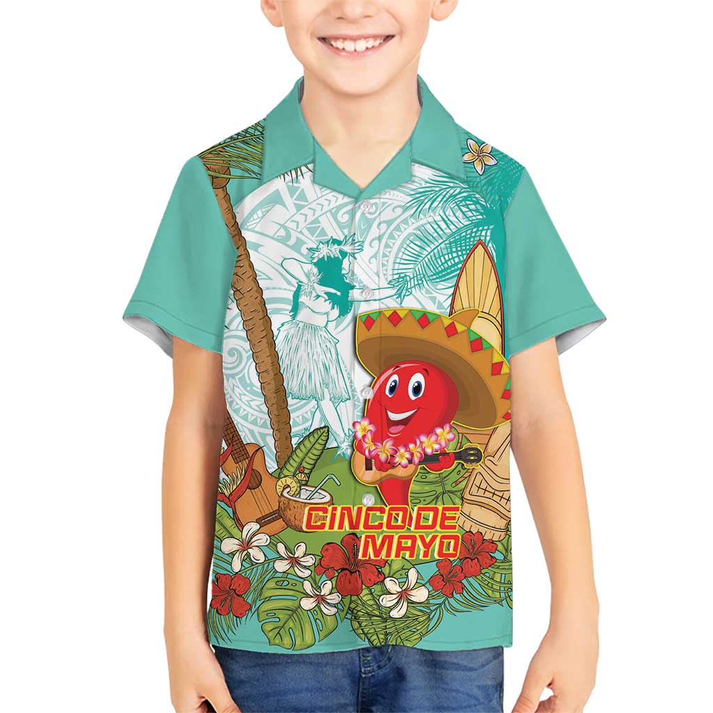 Hawaii Cinco de Mayo Family Matching Puletasi and Hawaiian Shirt Chili Pepper Hula Girl Tropical Vibes LT14 Son's Shirt Turquoise - Polynesian Pride