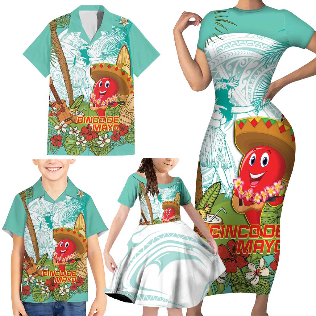 Hawaii Cinco de Mayo Family Matching Short Sleeve Bodycon Dress and Hawaiian Shirt Chili Pepper Hula Girl Tropical Vibes LT14 - Polynesian Pride
