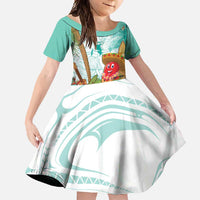 Hawaii Cinco de Mayo Family Matching Tank Maxi Dress and Hawaiian Shirt Chili Pepper Hula Girl Tropical Vibes LT14 Daughter's Dress Turquoise - Polynesian Pride