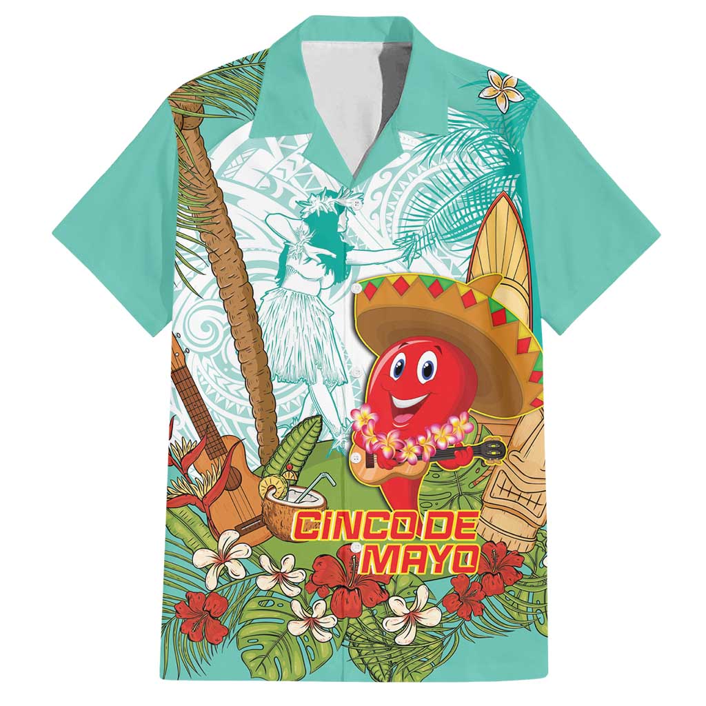 Hawaii Cinco de Mayo Family Matching Tank Maxi Dress and Hawaiian Shirt Chili Pepper Hula Girl Tropical Vibes LT14 Dad's Shirt - Short Sleeve Turquoise - Polynesian Pride