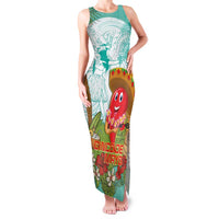 Hawaii Cinco de Mayo Family Matching Tank Maxi Dress and Hawaiian Shirt Chili Pepper Hula Girl Tropical Vibes LT14 Mom's Dress Turquoise - Polynesian Pride