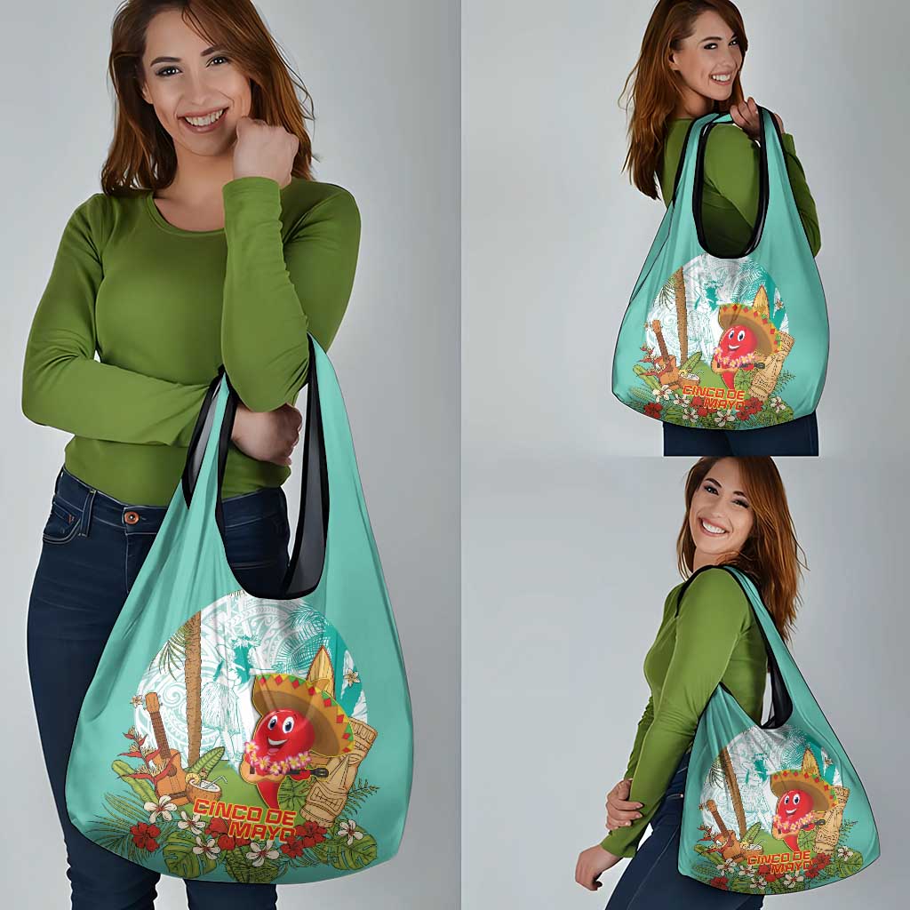 Hawaii Cinco de Mayo Grocery Bag Chili Pepper Hula Girl Tropical Vibes