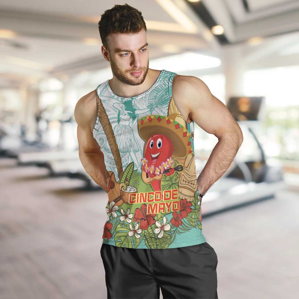 Hawaii Cinco de Mayo Men Tank Top Chili Pepper Hula Girl Tropical Vibes LT14 Turquoise - Polynesian Pride