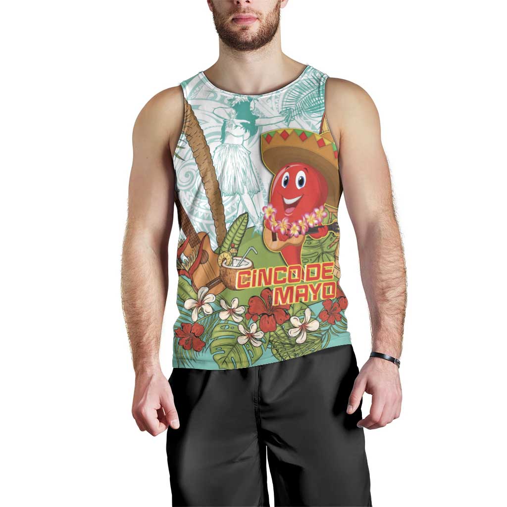 Hawaii Cinco de Mayo Men Tank Top Chili Pepper Hula Girl Tropical Vibes LT14 - Polynesian Pride