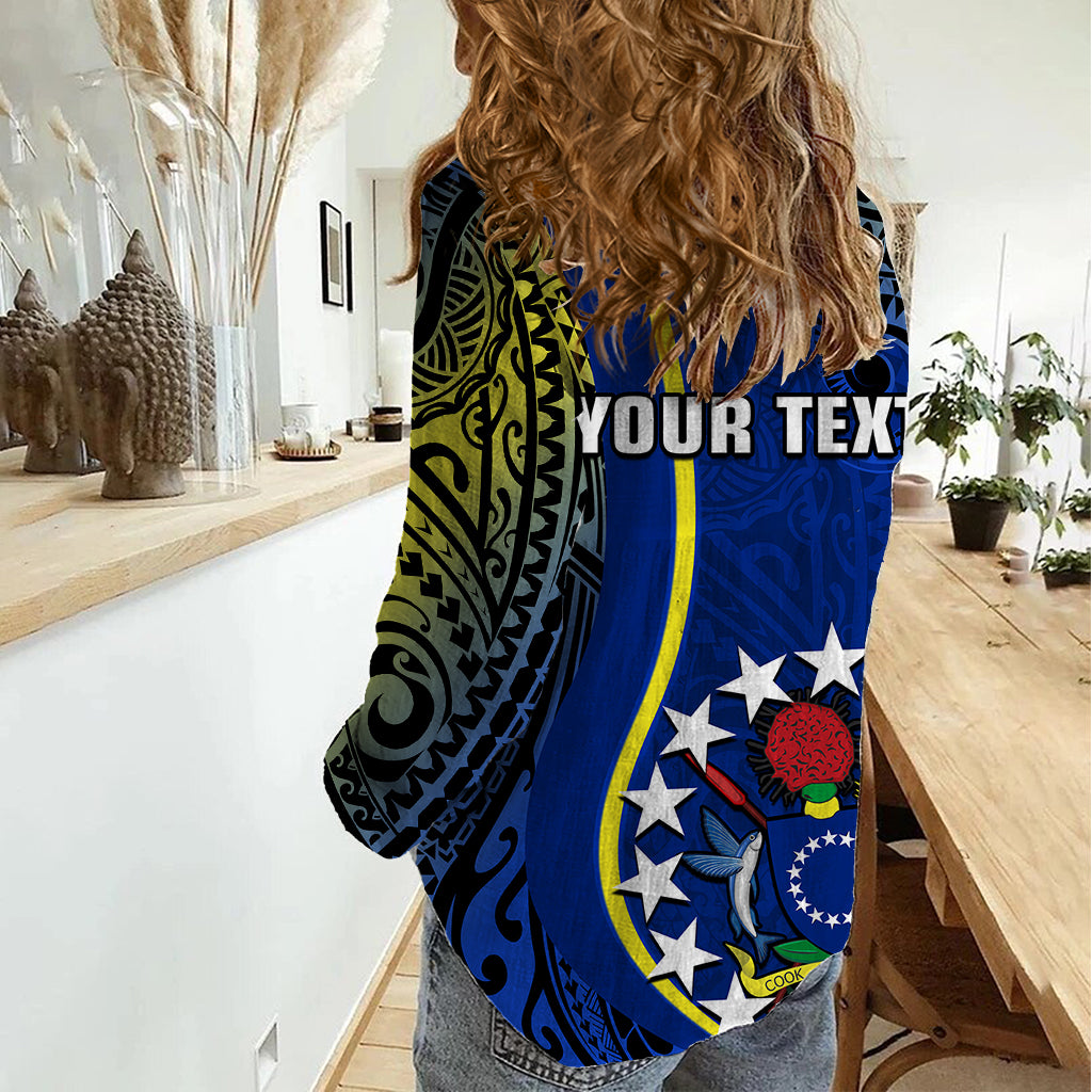 Personalised Cook Islands Women Casual Shirt Mangaia Gospel Day Blue Version LT14 - Polynesian Pride