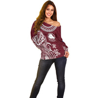 Personalised Mangaia Cook Islands Off Shoulder Sweater Polynesian Sea Turtle LT14 - Polynesian Pride