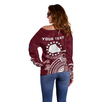 Personalised Mangaia Cook Islands Off Shoulder Sweater Polynesian Sea Turtle LT14 - Polynesian Pride