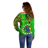 Polynesian Pride Cook Islands Off Shoulder Sweater Kuki Airani Coat Of Arms LT14 - Polynesian Pride