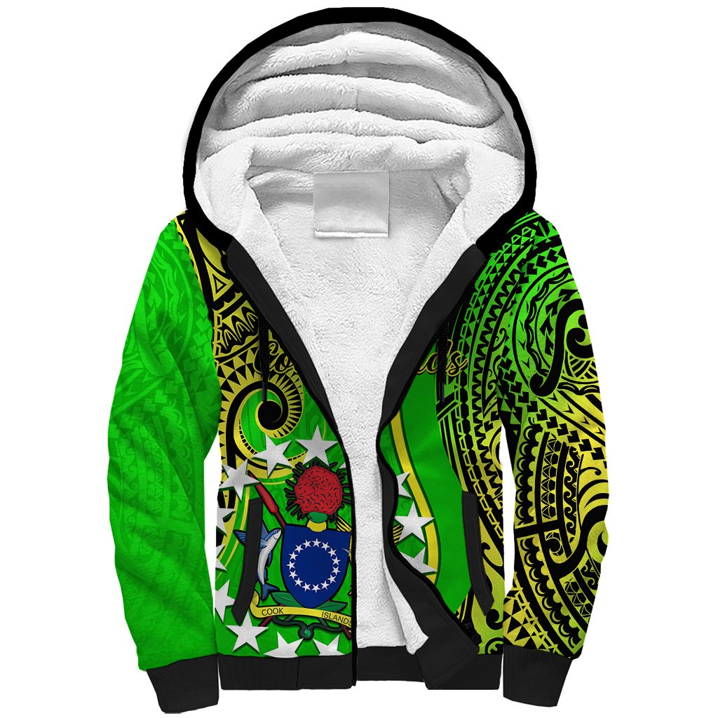 Polynesian Pride Cook Islands Sherpa Hoodie Kuki Airani Coat Of Arms LT14 Unisex Green - Polynesian Pride