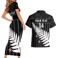 Custom New Zealand Silver Fern Cricket Couples Matching Short Sleeve Bodycon Dress and Hawaiian Shirt Aotearoa Maori Go Black Cap LT14 - Polynesian Pride