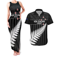 Custom New Zealand Silver Fern Cricket Couples Matching Tank Maxi Dress and Hawaiian Shirt Aotearoa Maori Go Black Cap LT14 Black - Polynesian Pride