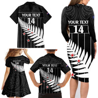 Custom New Zealand Silver Fern Cricket Family Matching Long Sleeve Bodycon Dress and Hawaiian Shirt Aotearoa Maori Go Black Cap LT14 - Polynesian Pride
