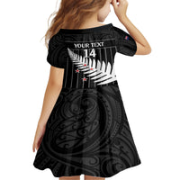 Custom New Zealand Silver Fern Cricket Family Matching Off The Shoulder Long Sleeve Dress and Hawaiian Shirt Aotearoa Maori Go Black Cap LT14 - Polynesian Pride