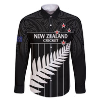 Custom New Zealand Silver Fern Cricket Family Matching Off Shoulder Maxi Dress and Hawaiian Shirt Aotearoa Maori Go Black Cap LT14 Dad's Shirt - Long Sleeve Black - Polynesian Pride